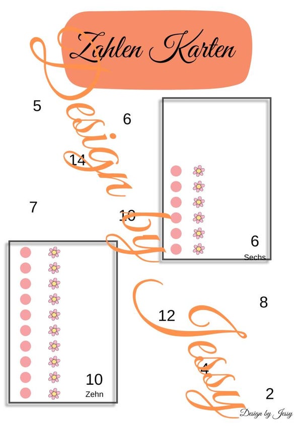 Zahlenkarten – Punkte, Blumen und Zahl