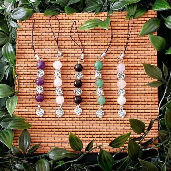 Bijou de téléphone / rétroviseur 3 pierres naturelles