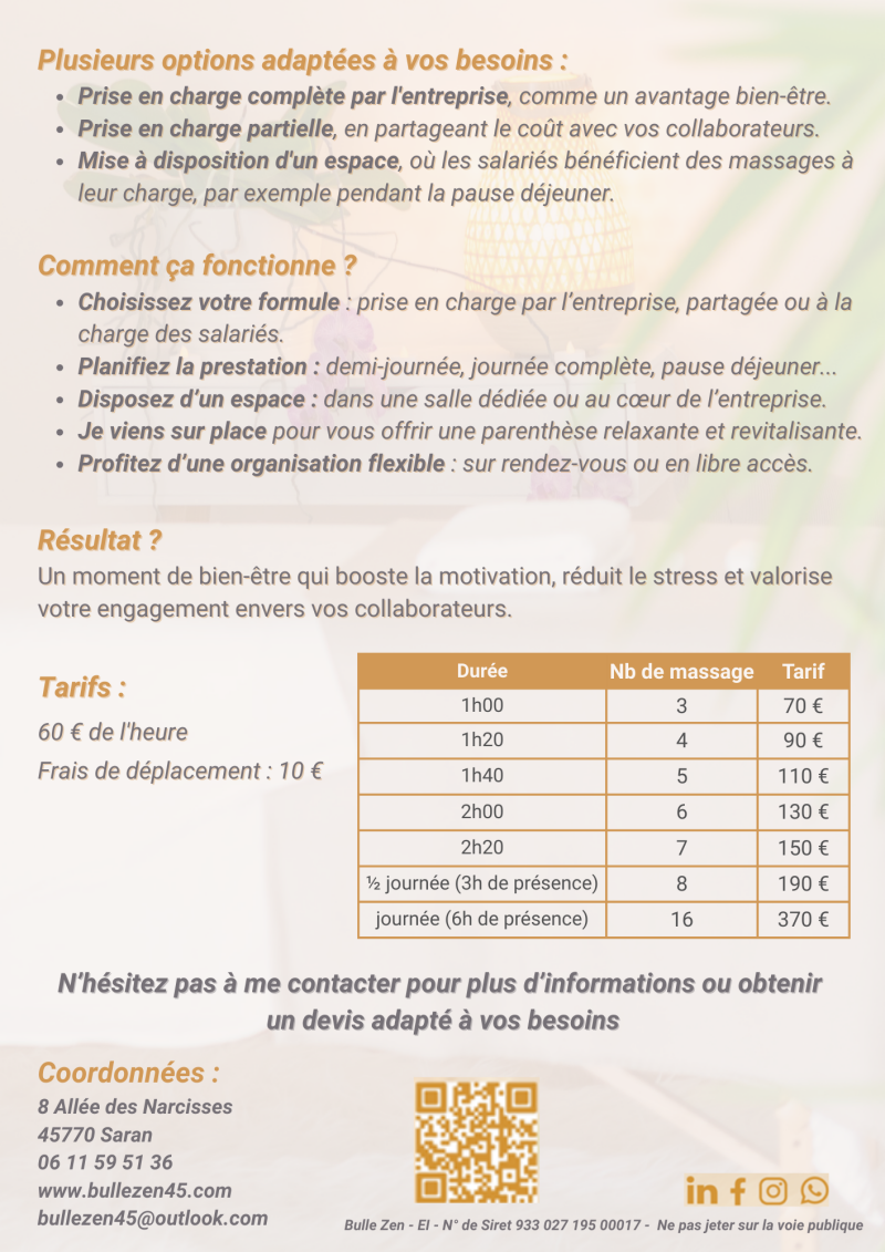 Flyer Massages en entreprise Orléans et alentours 45