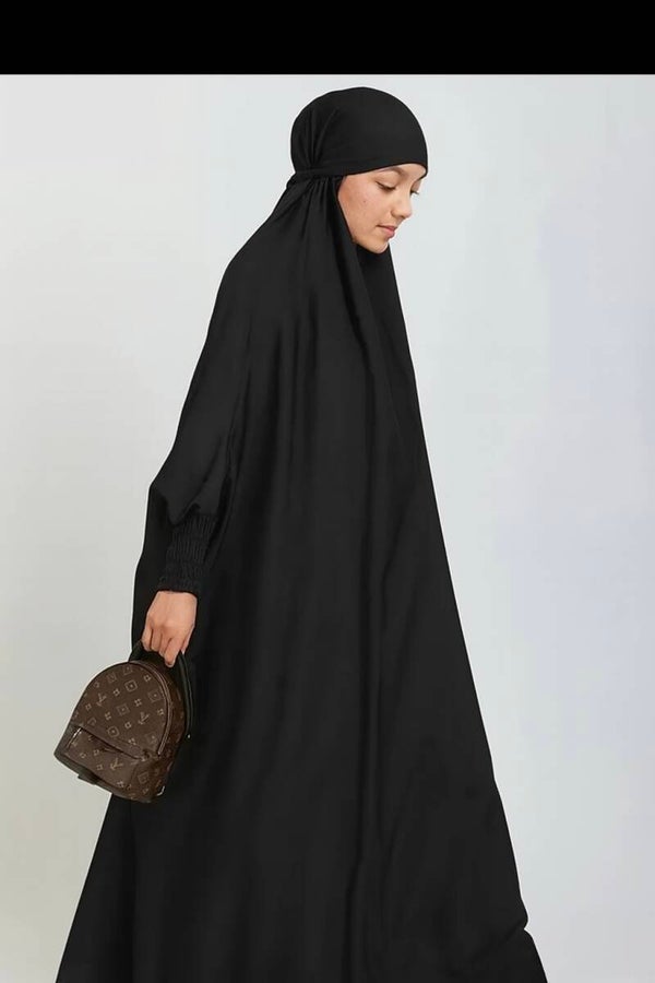 Classic Black One-Piece Abaya with Matching Khimar