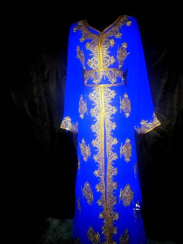 Royal Blue & Gold Embroidered Two-Piece Abaya (Scarf Not Included)