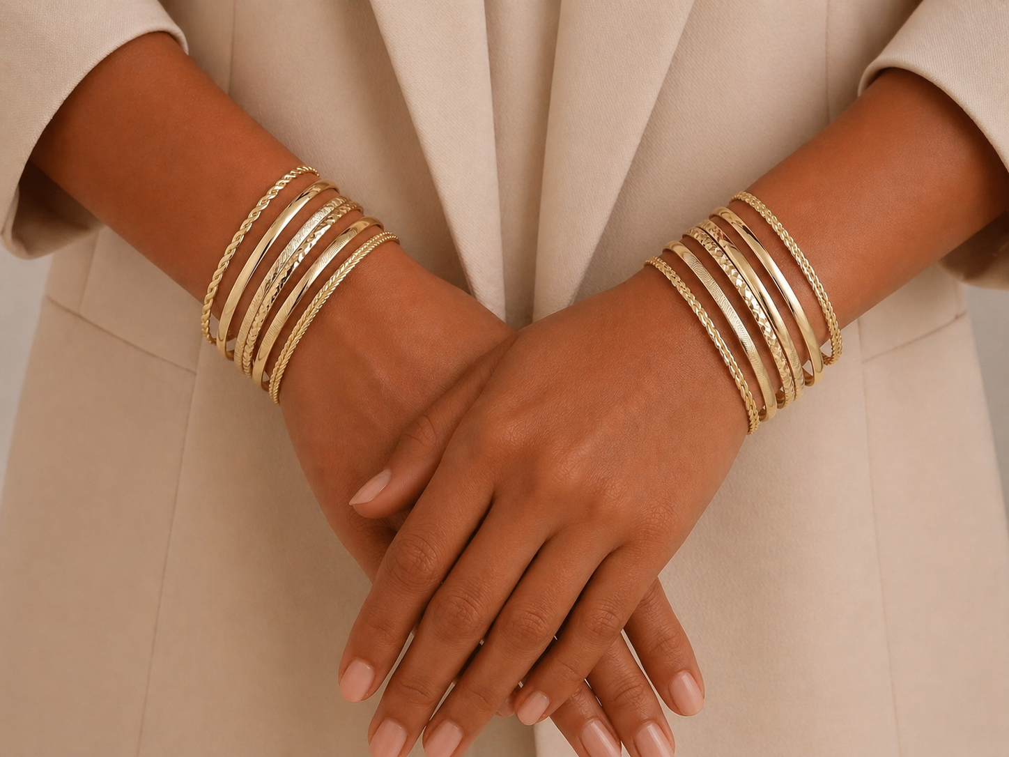 Crescent Noor Gold Gold Bangles for Women, 6 Pcs Boho Stackable Bracelets for weman