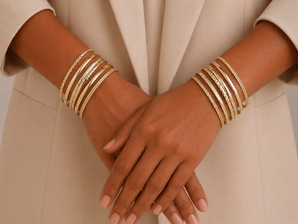 Crescent Noor Gold Gold Bangles for Women, 6 Pcs Boho Stackable Bracelets for weman