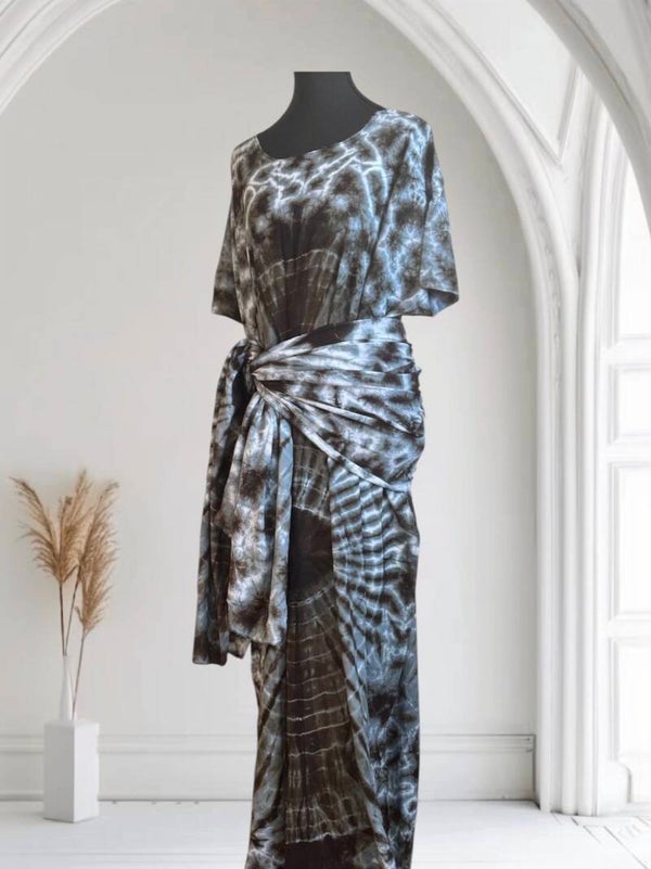 Dira African Fabric – Elegant • Flowing • Timeless (Brown/Sky Blue/White)