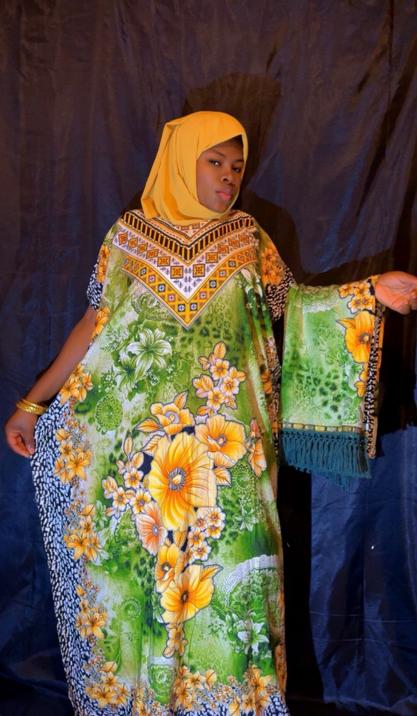 African post-kaftan Dira, Nida material, Dress for woman set of two. Long scarf/hair wrap