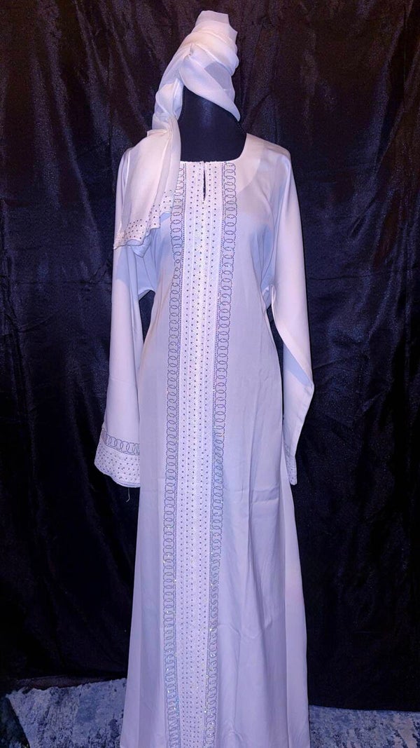 Elegant White Embroidered Kaftan Dress