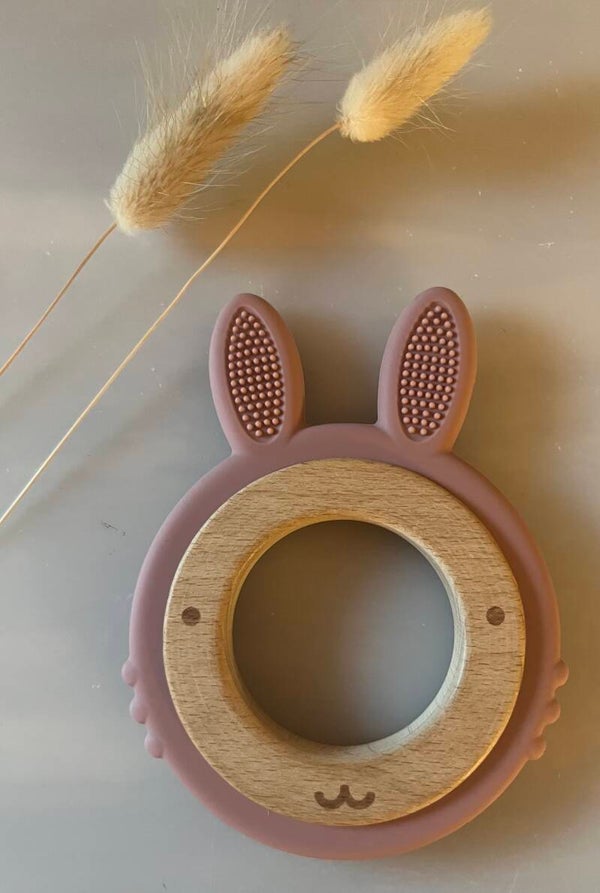 Bijtfiguur Konijn siliconen & hout