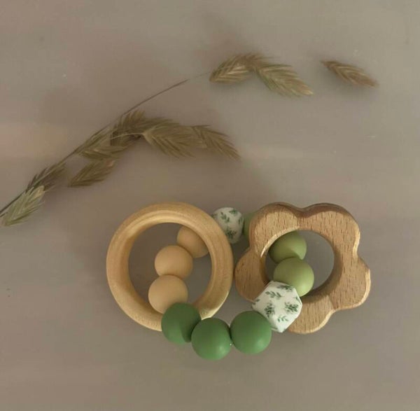 Bijtring siliconen groen - bloem