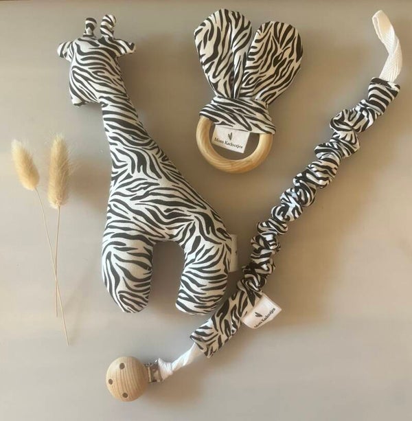 Giraf - speenkoord - bijtring knisperoortjes - zebraprint