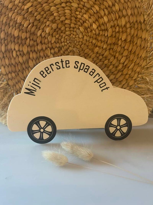 Houten spaarpot auto