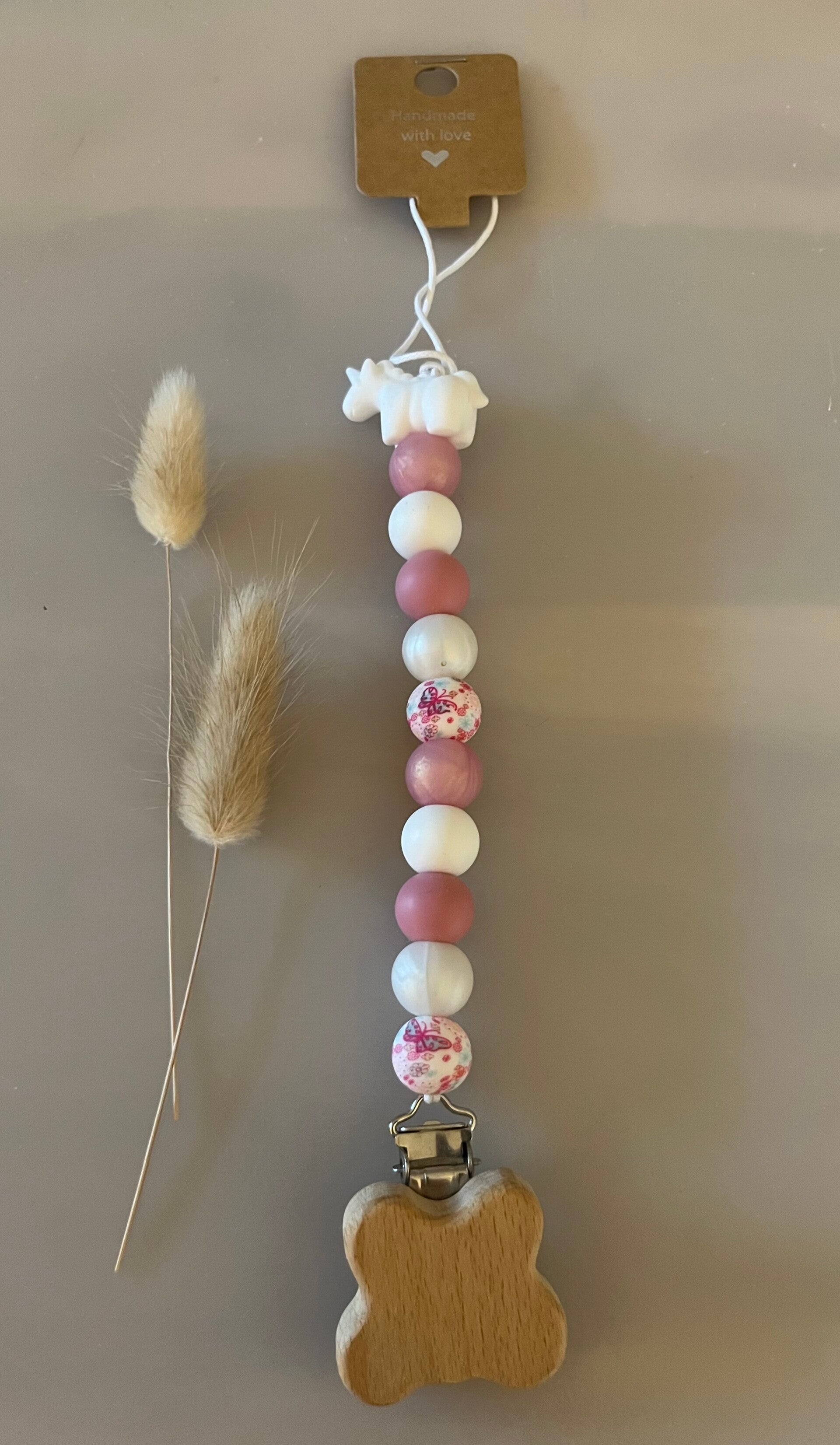 Speenkoord roze/wit/print en unicorn wit