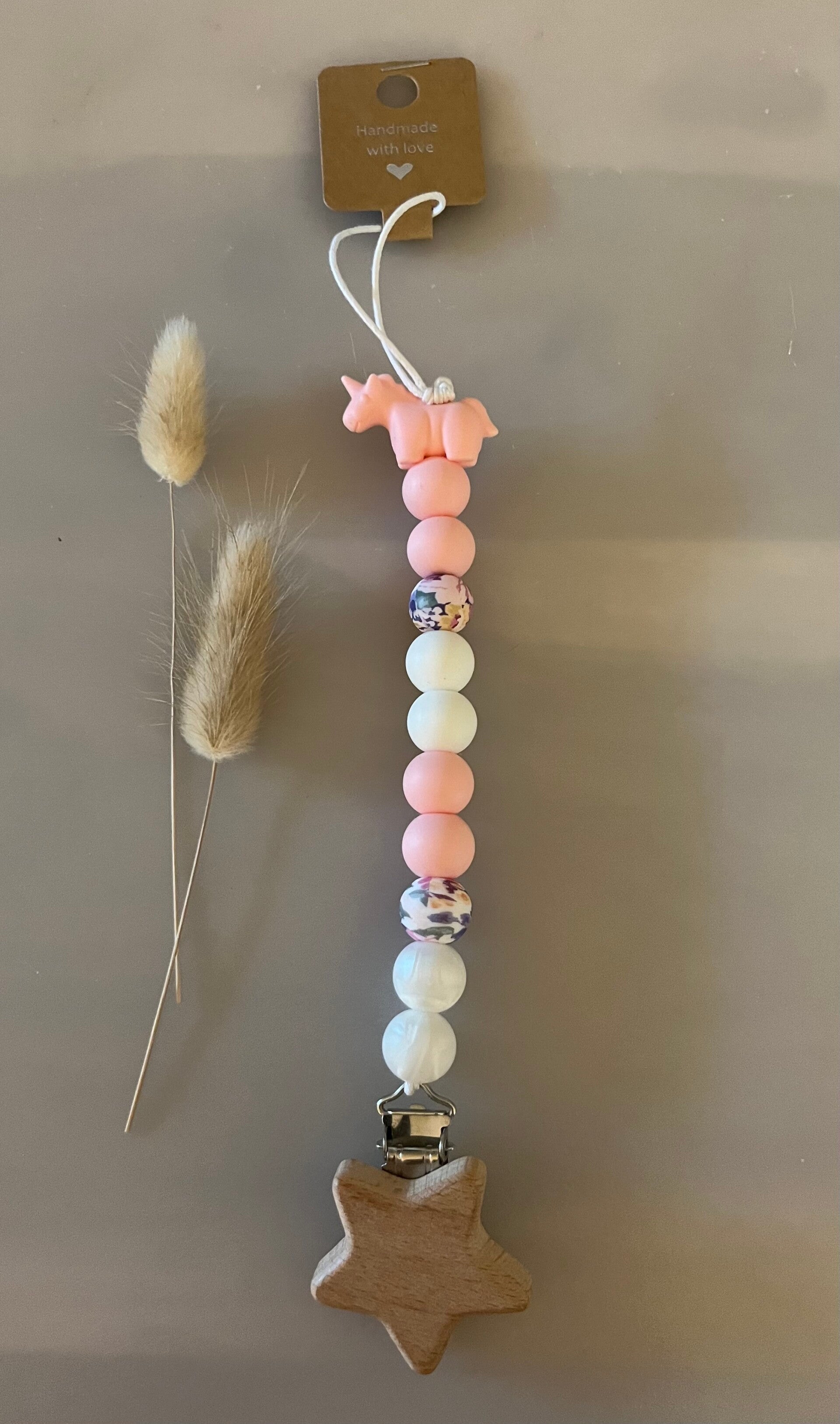 Speenkoord roze/wit/print en unicorn roze