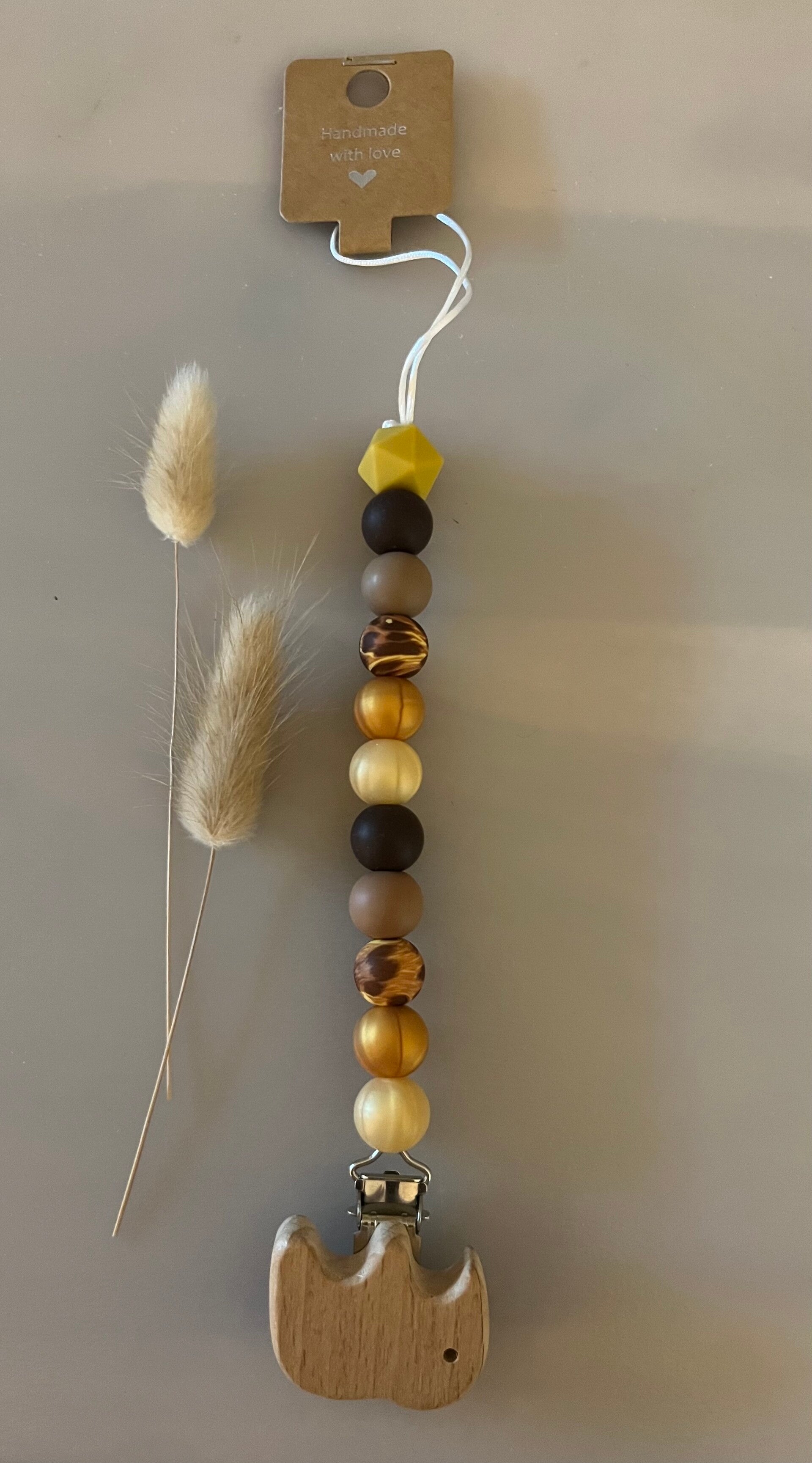 Speenkoord bruin/beige/tijgerprint kraal