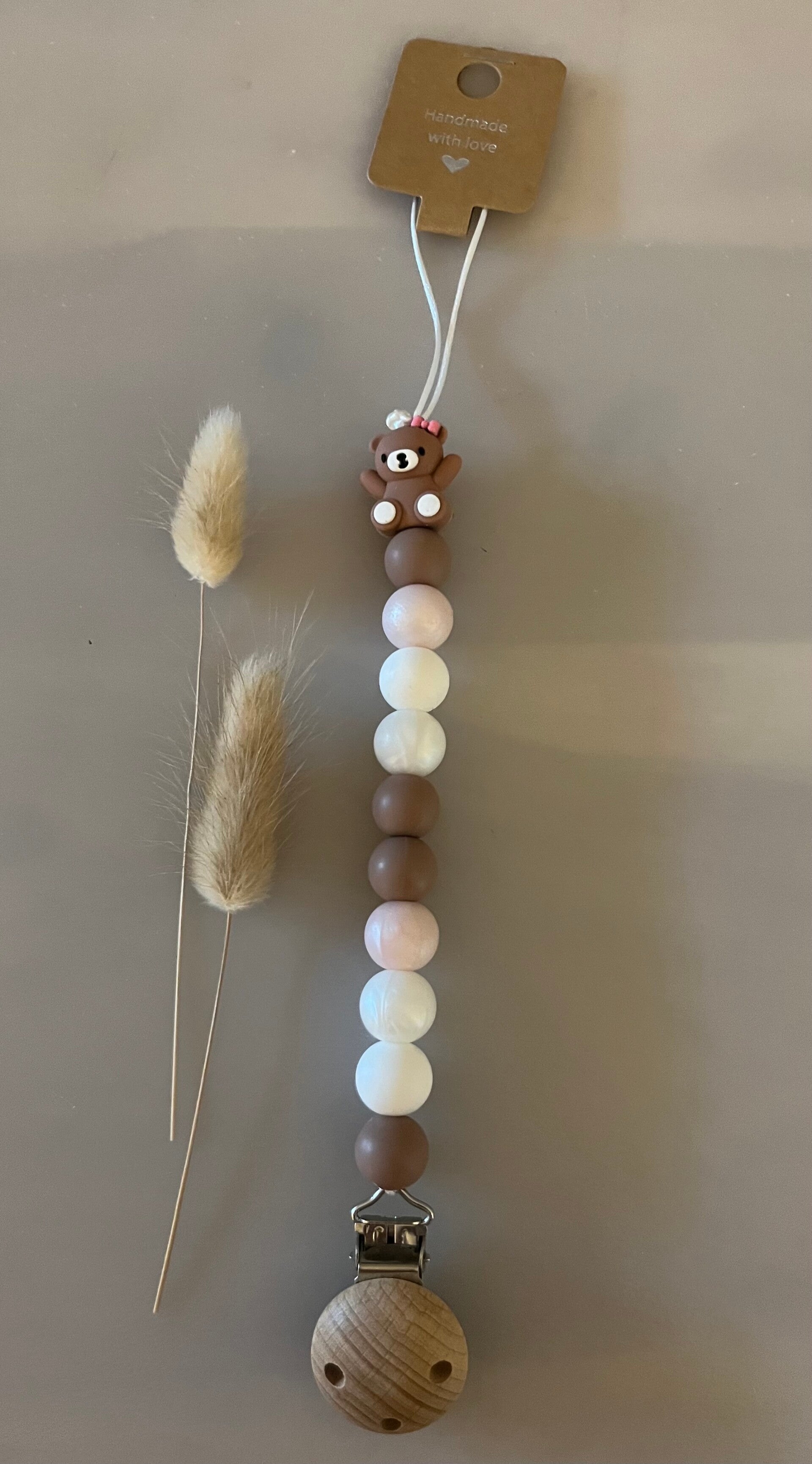 Speenkoord blush/wit beertje