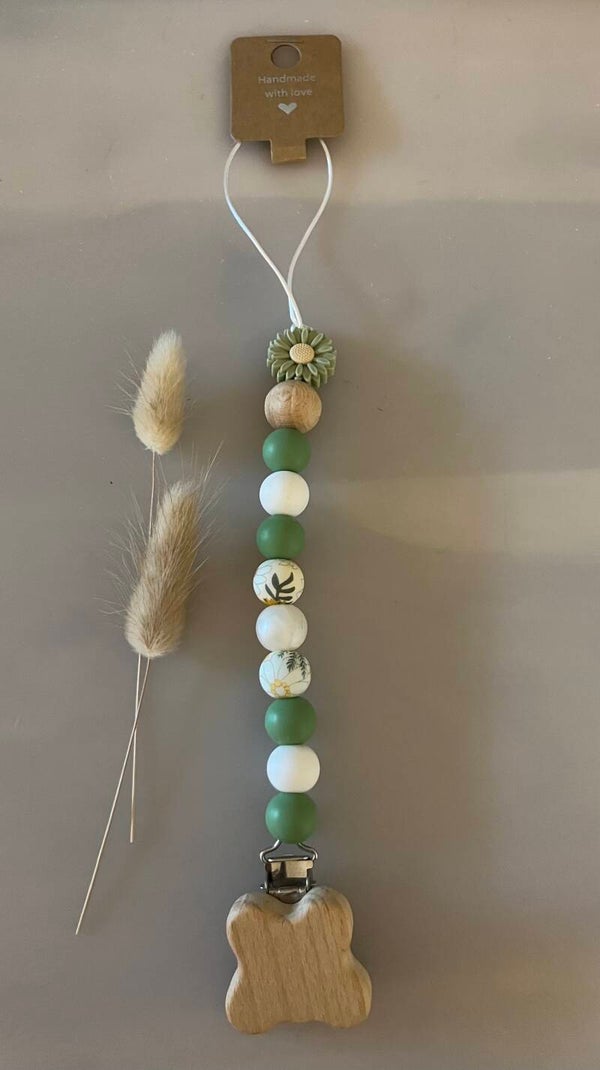 Speenkoord groen/wit bloem