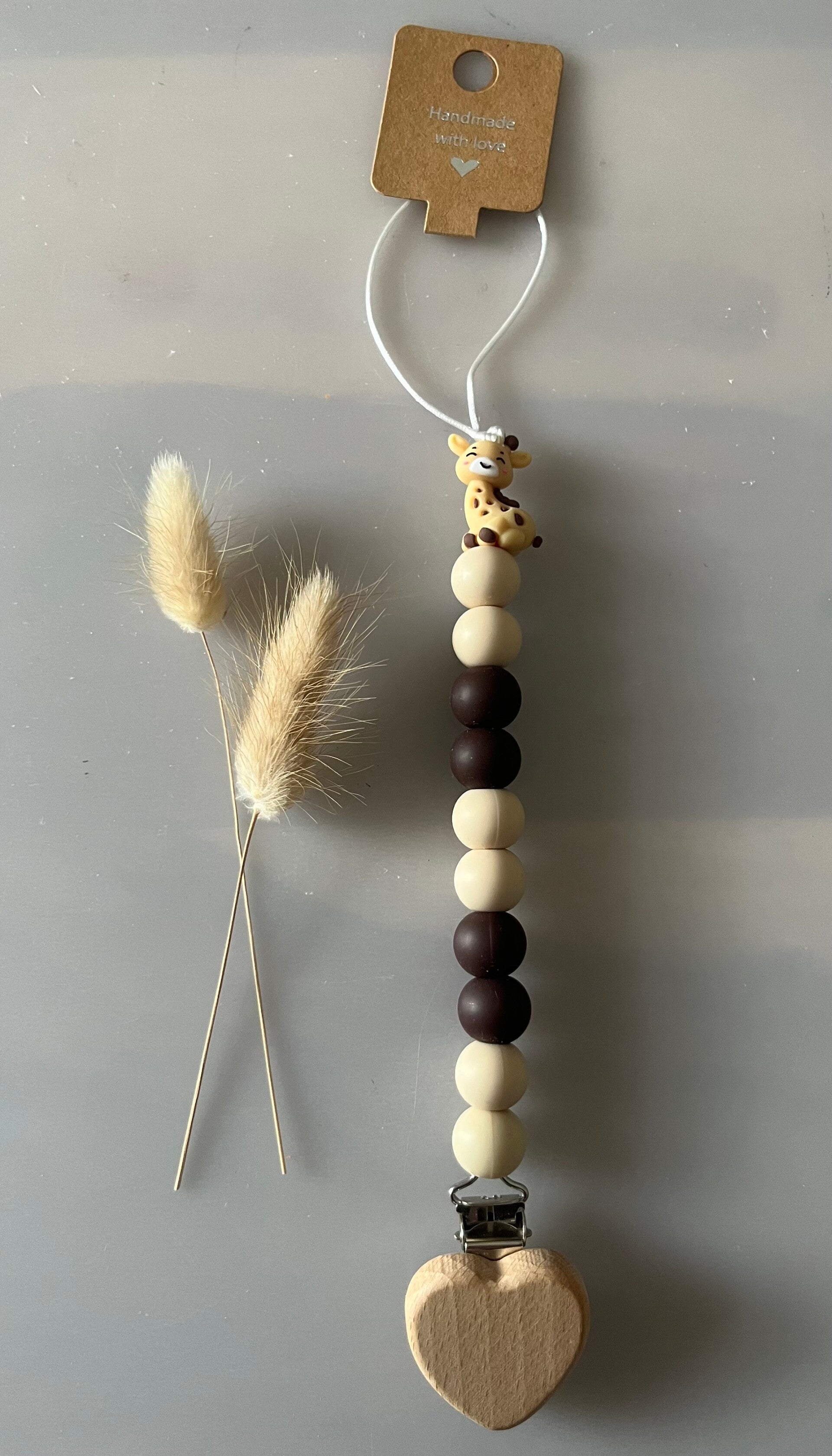 Speenkoord bruin/beige - girafje