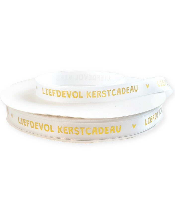 Kerst satijnen cadeau lint “liefdevol kerstcadeau” 3 mtr