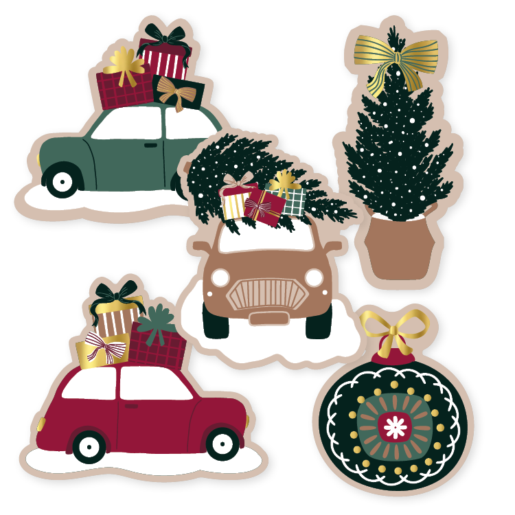 Kerst cadeau sticker “kerst auto/boom” (10 stuks)