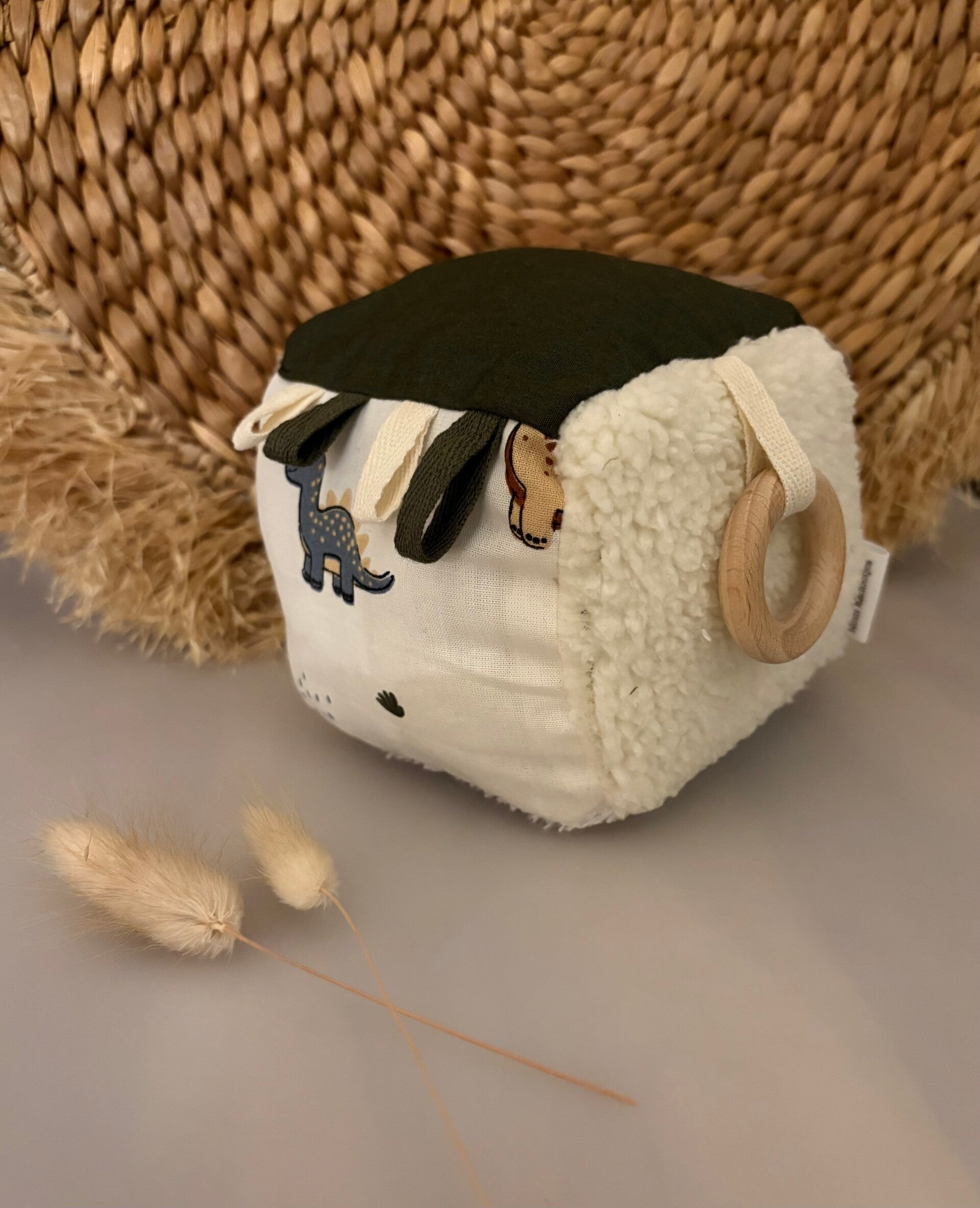 Speelkubus wit/groen dino