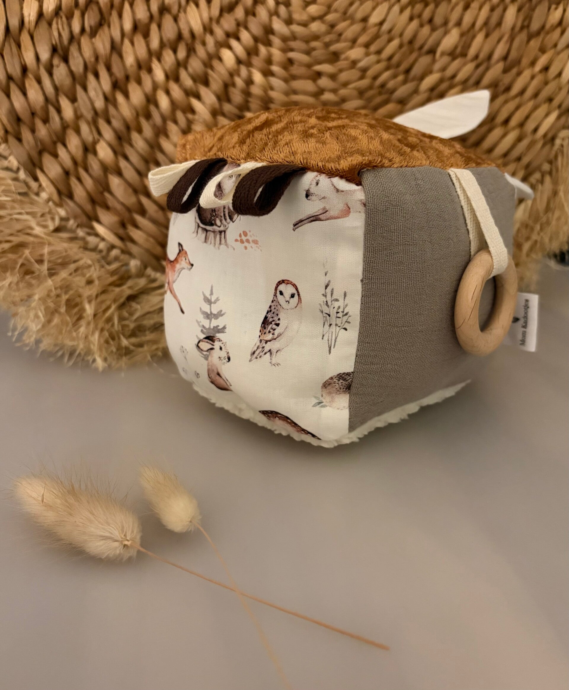 Speelkubus wit/beige/camel bosdieren