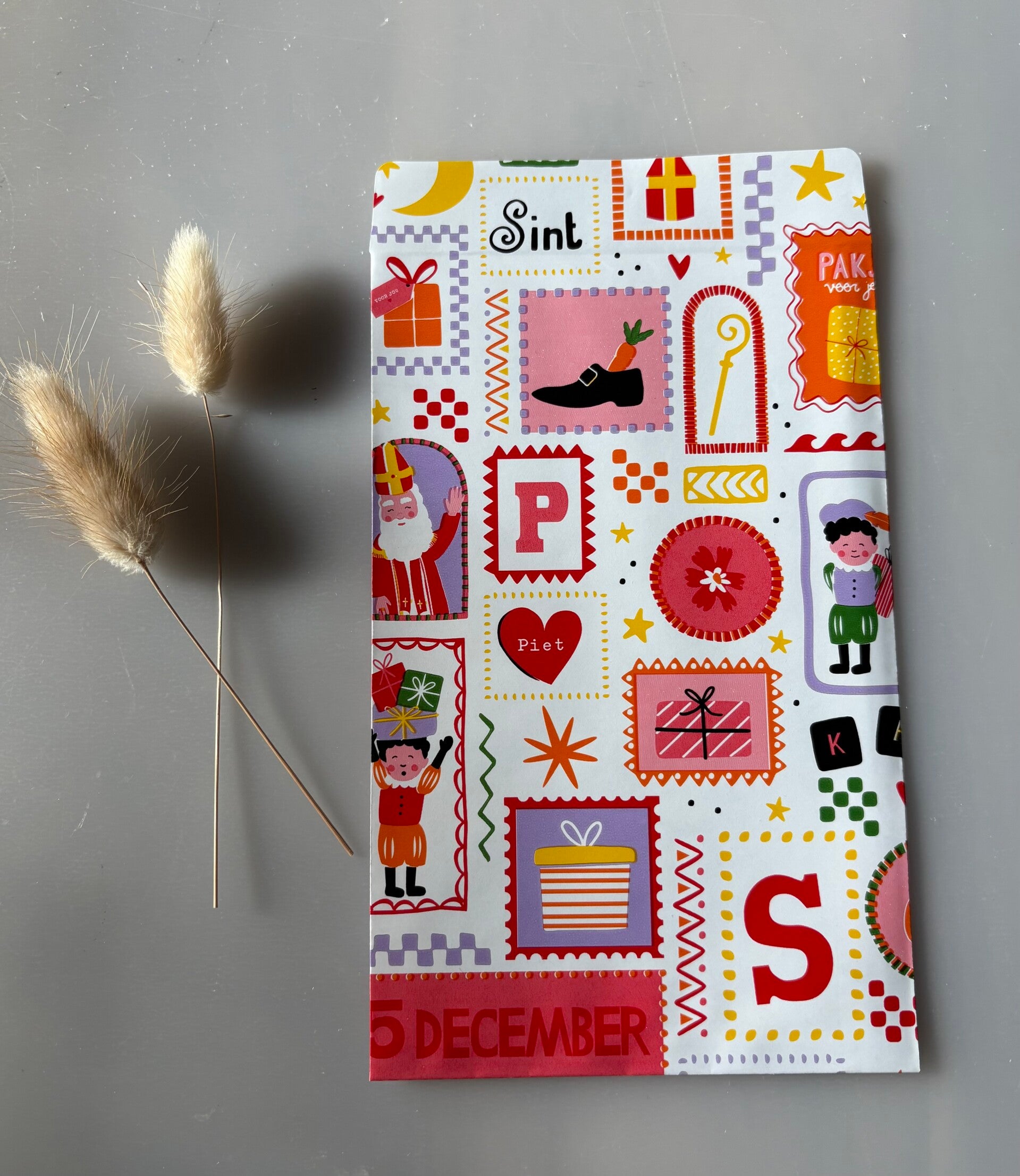 Sint caeau zakjes "Piet - Sint - 5 dec" (5 stuks)