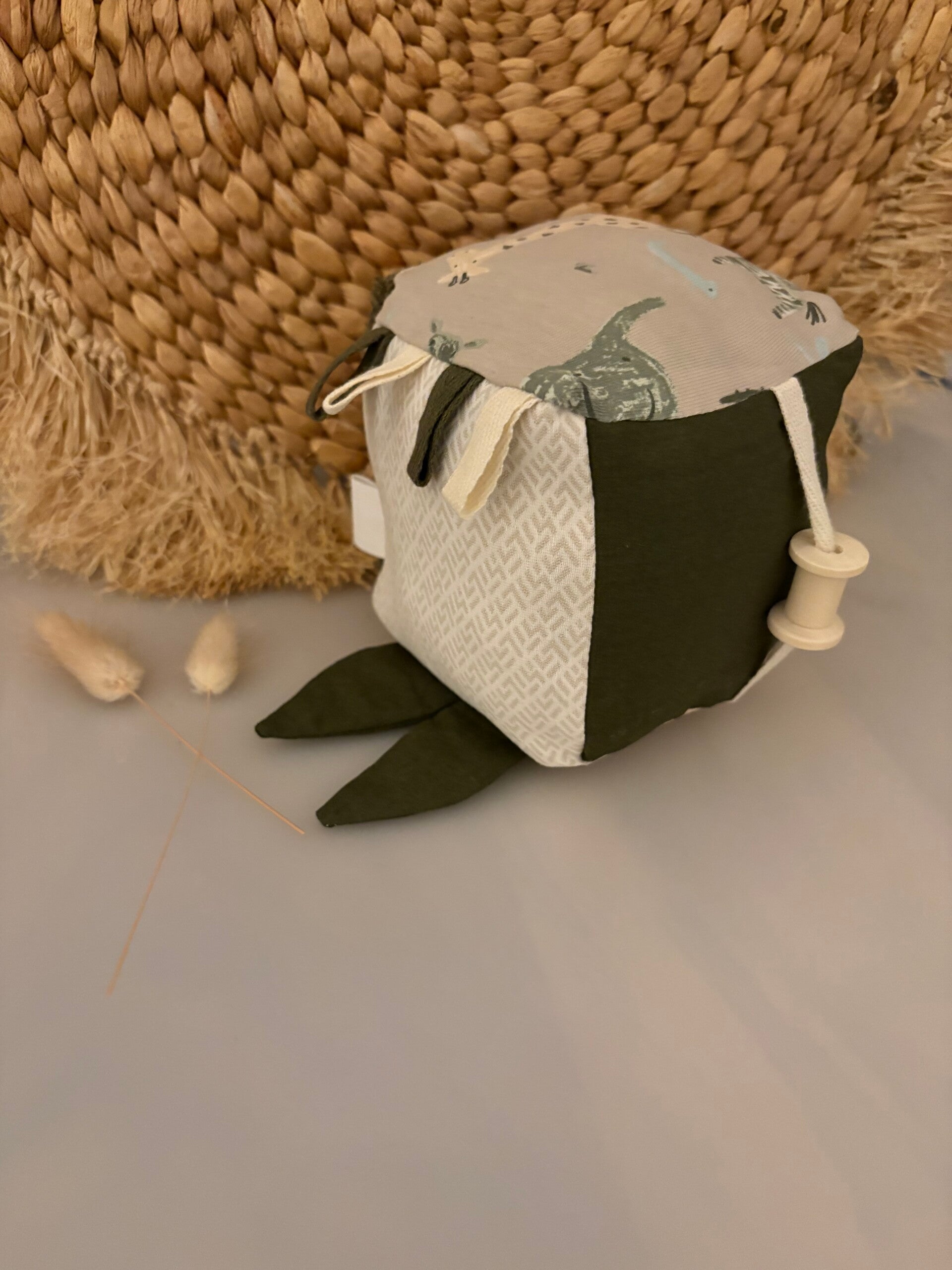 Speelkubus groen/beige jungle dieren