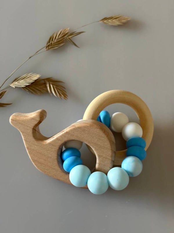 Bijtring siliconen blauw walvis