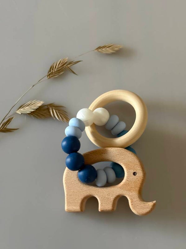 Bijtring siliconen blauw olifant