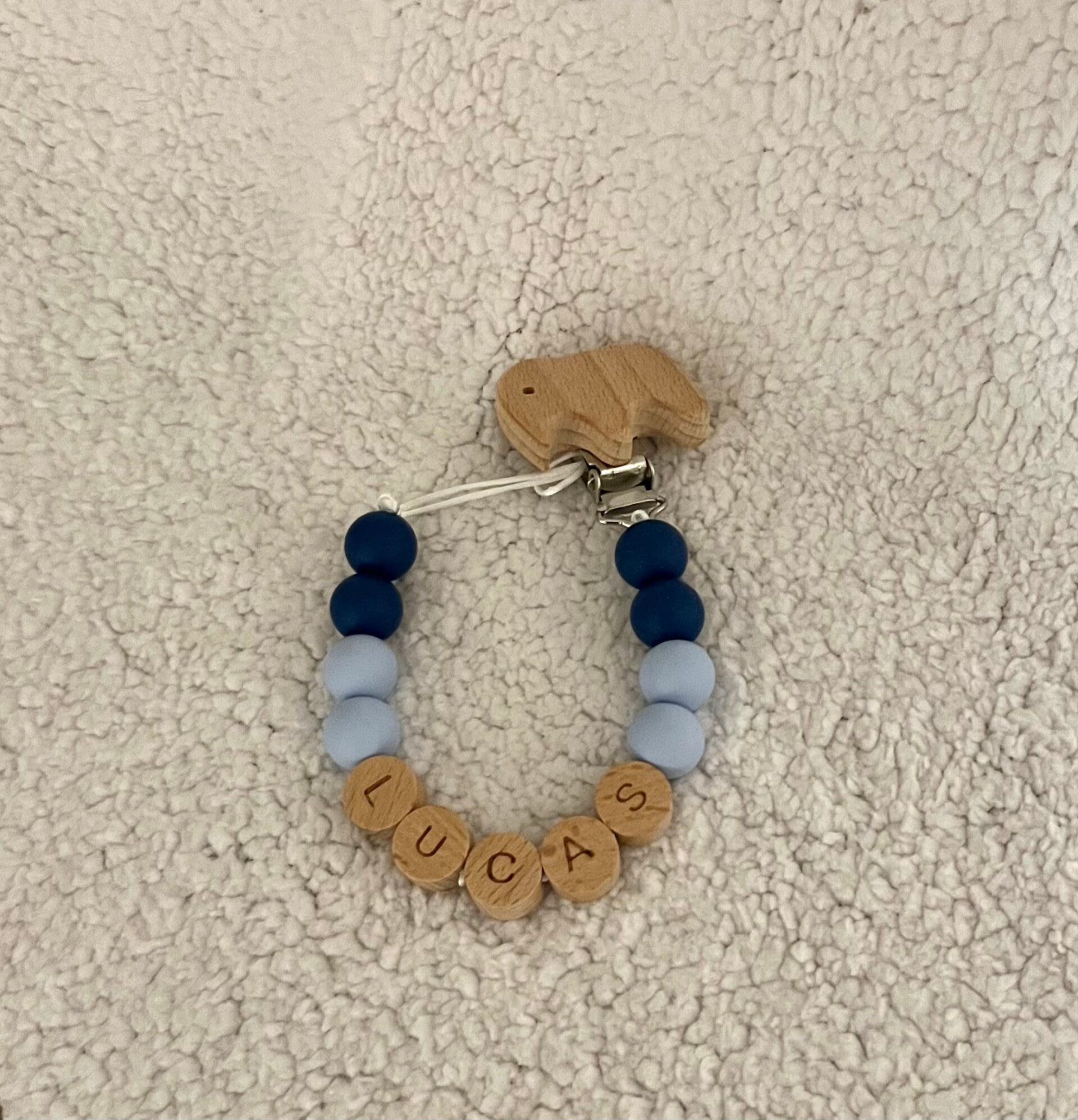 Speenkoord siliconen met houten letterkralen