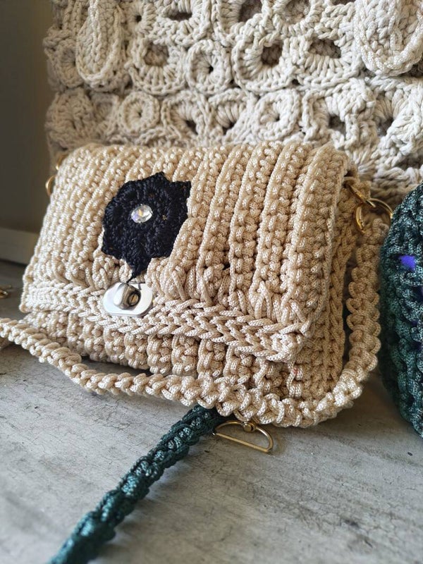 Handmade Beige Crochet Bag