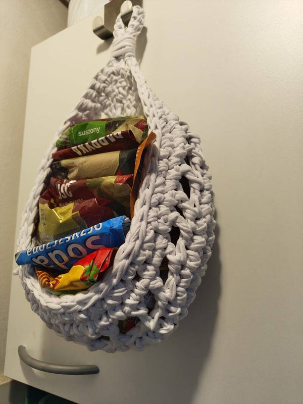 Handmade Crochet Wall Holder for Vegetables – Pear Shape