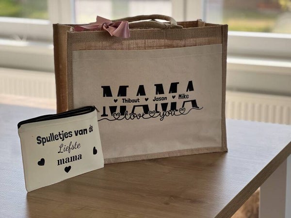 gepersonaliseerde shopper voor mama met namen met etui
