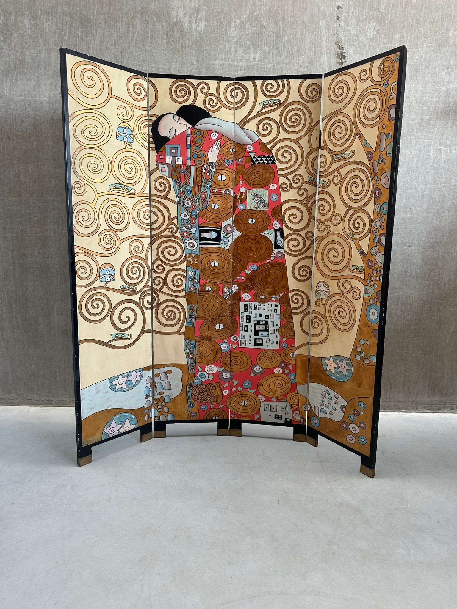 Vintage kamerscherm / roomdivider Gustav Klimt 'De Omhelzing'