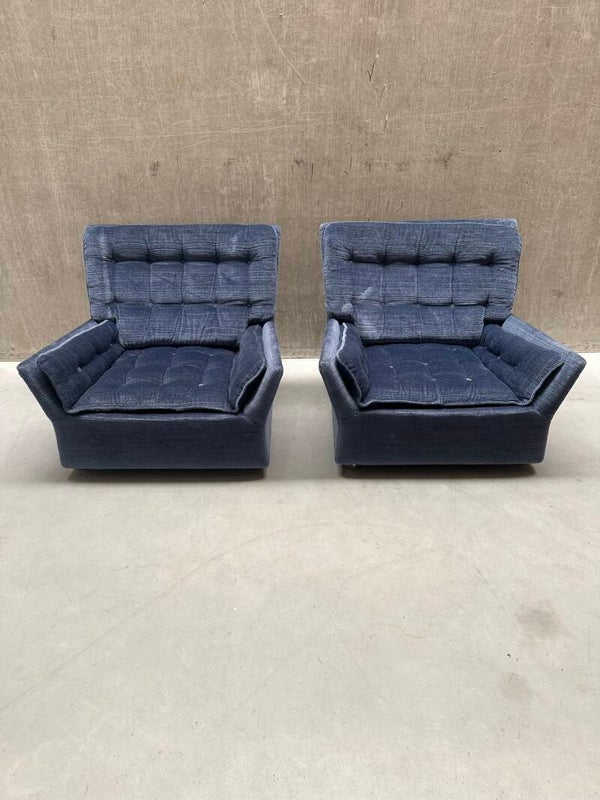 Retro Space Age verrijdbare clubfauteuils in blauw fluweel