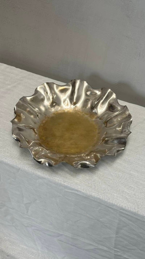 Vintage aluminium designschaal met golvende rand