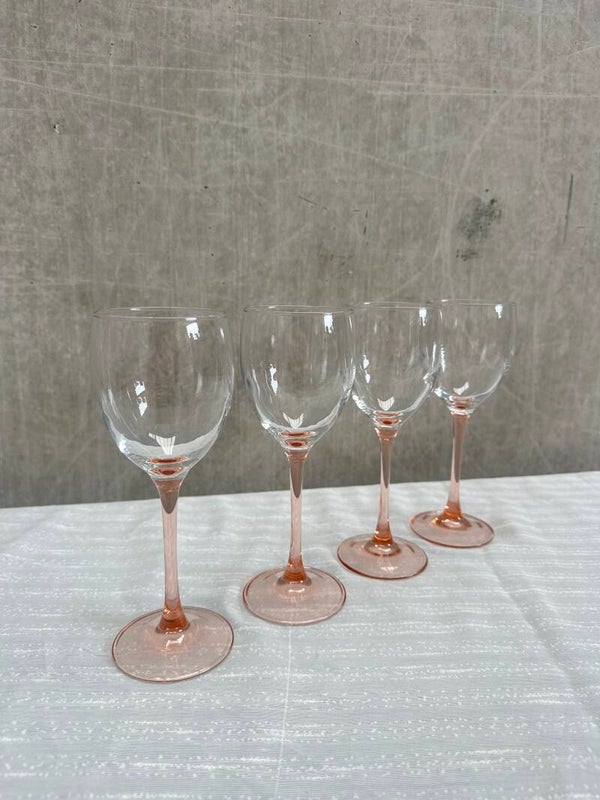 Set/6 Vintage Luminarc Rosé wijnglazen op roze voet