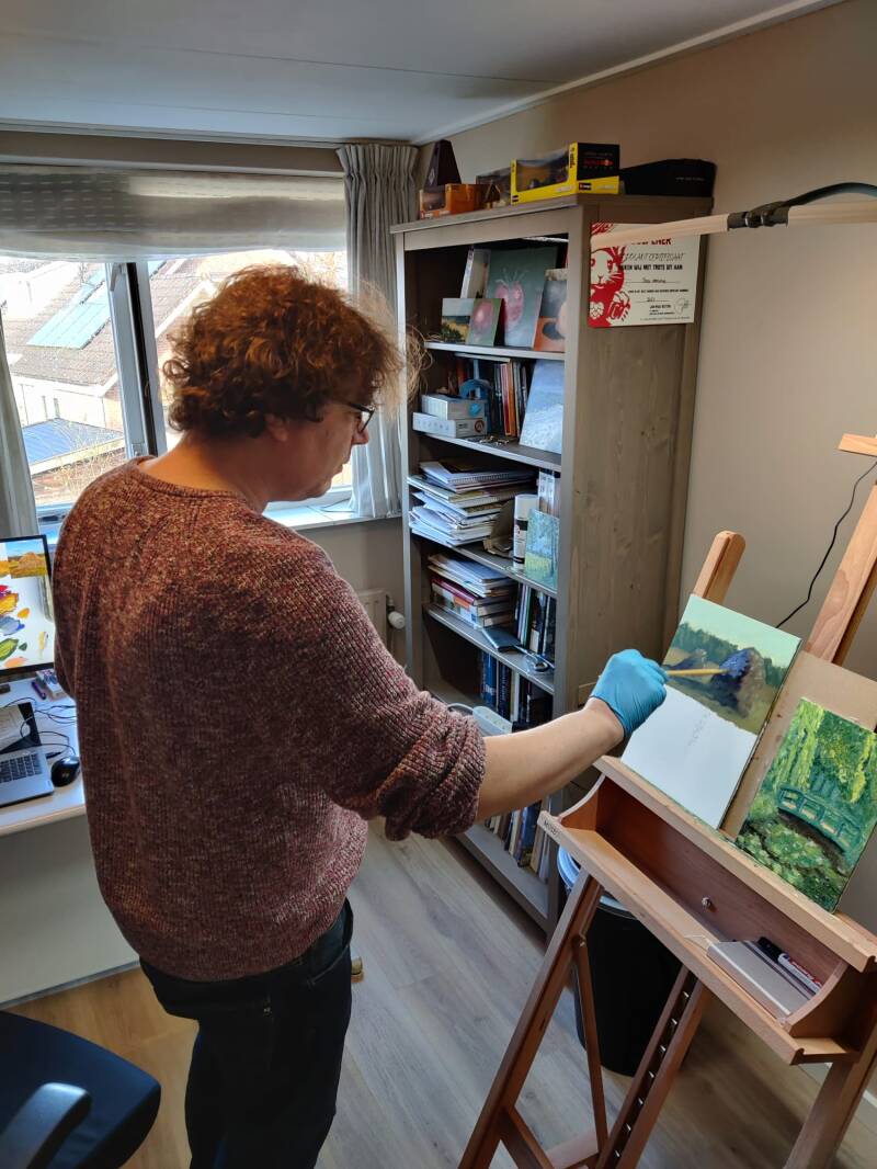 Heerschop schildert. Kunst. Schilderijen. Olieverf