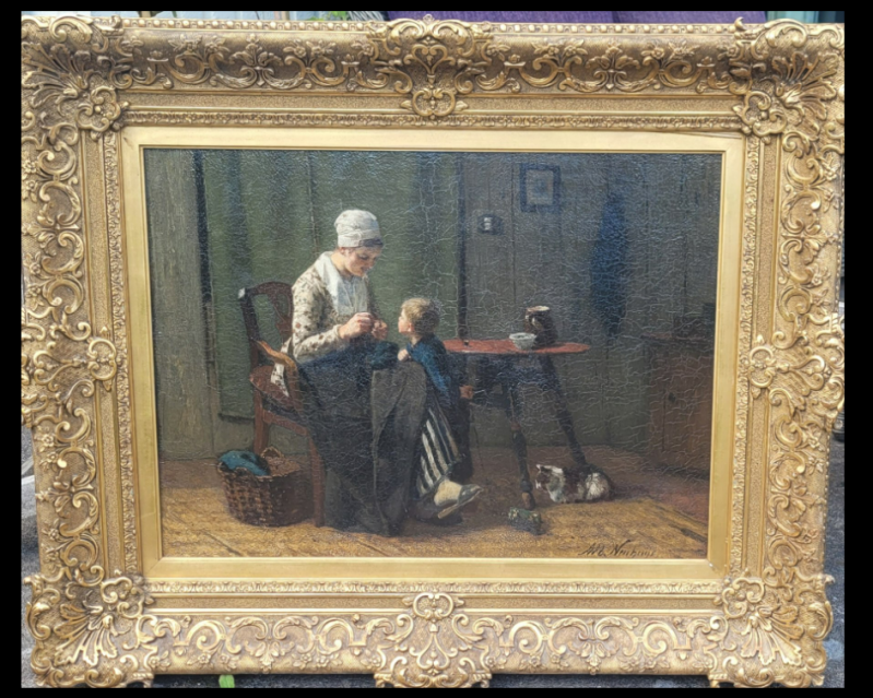 Schilderij. Moeder's vertelling (1874). Albert Neuhuys.