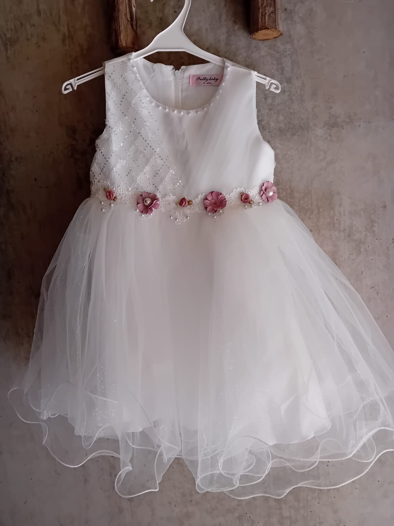 prinsessenjurk Esme wit met roze bloemetjes