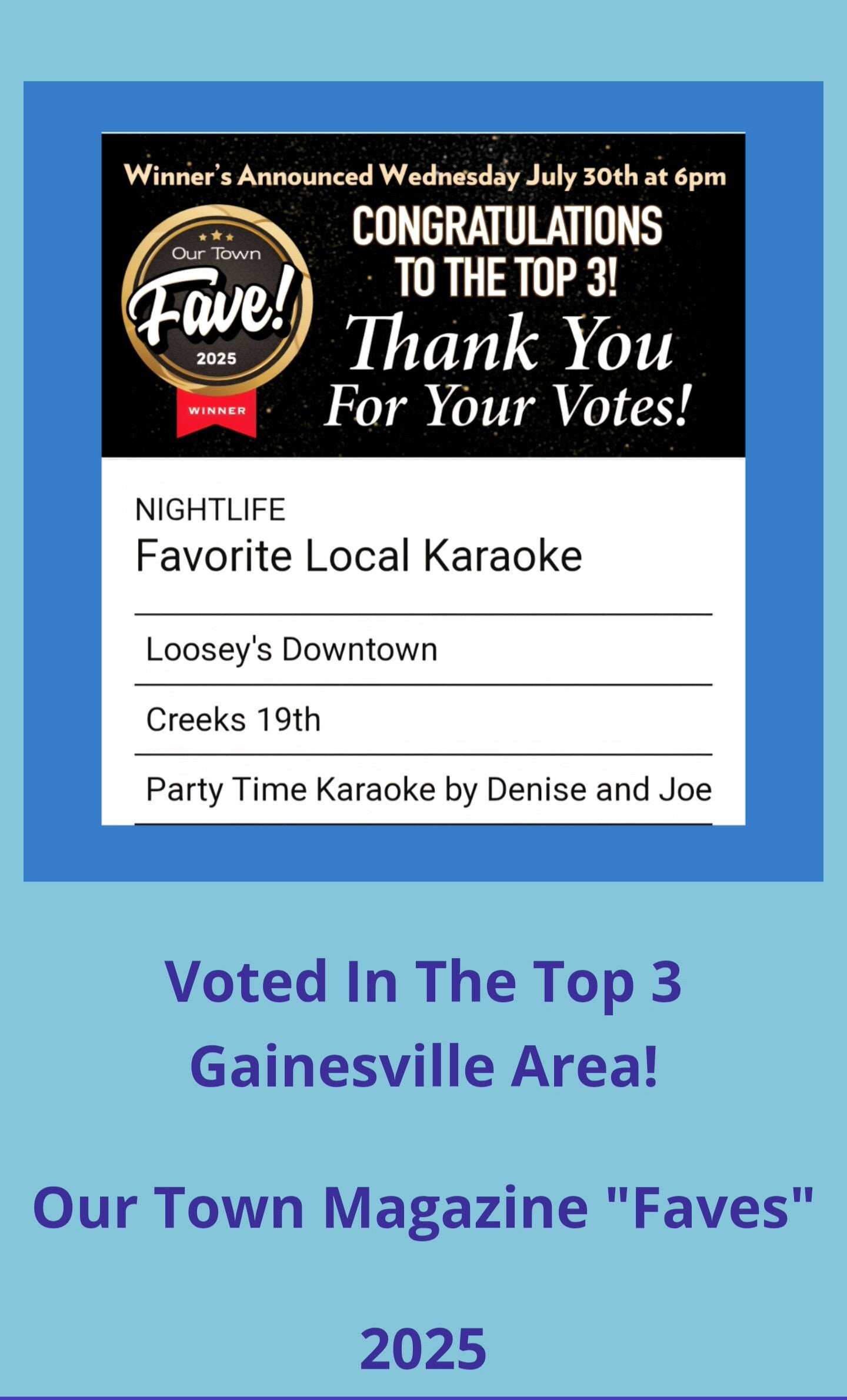 Favorite karaoke top three