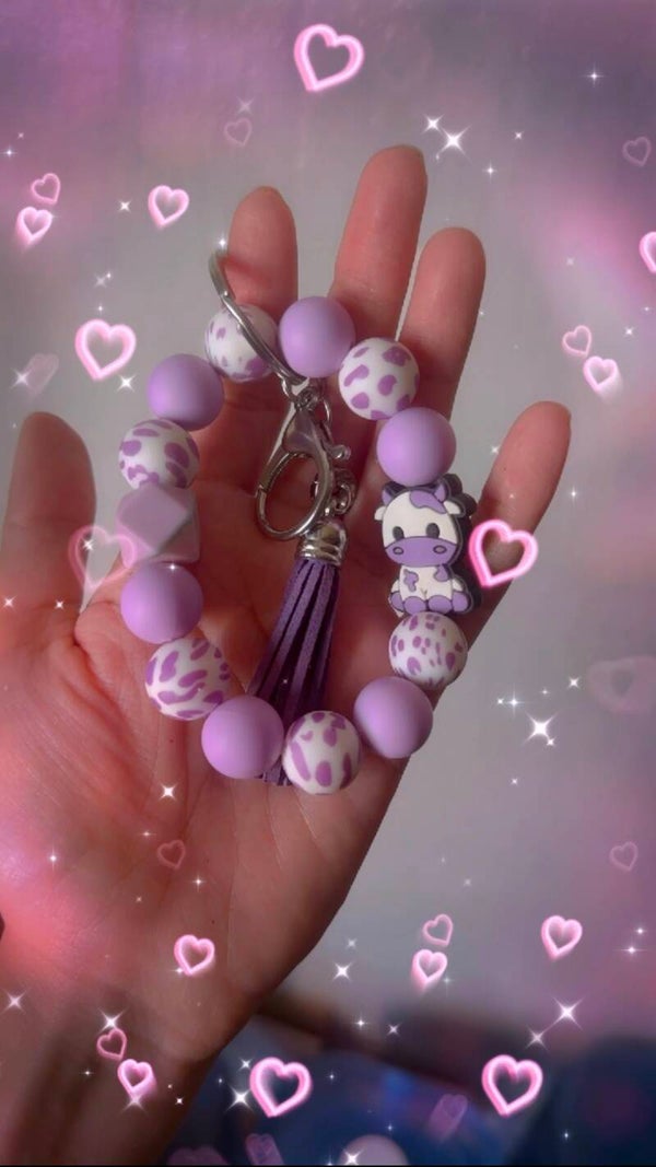 Purple Highland Cow Keychain