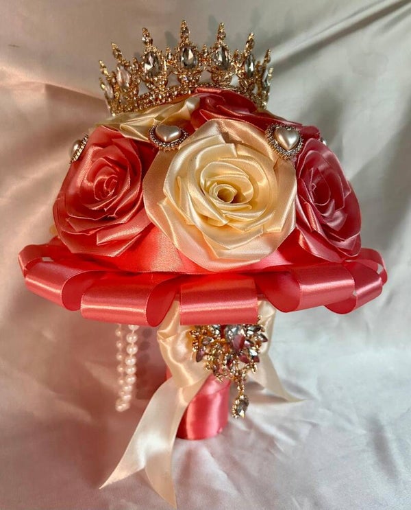 Quinceañera boeket roze met beige