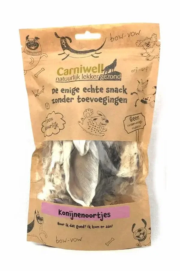 Carniwell Konijnenoortjes met vacht 70g