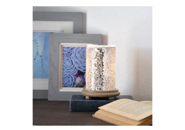 Silver Crackle Simmering Light with Wood Grain Base