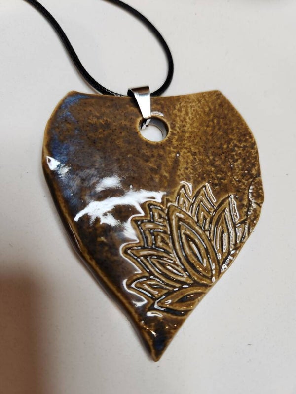 Lotus pendant; earthy brown glaze