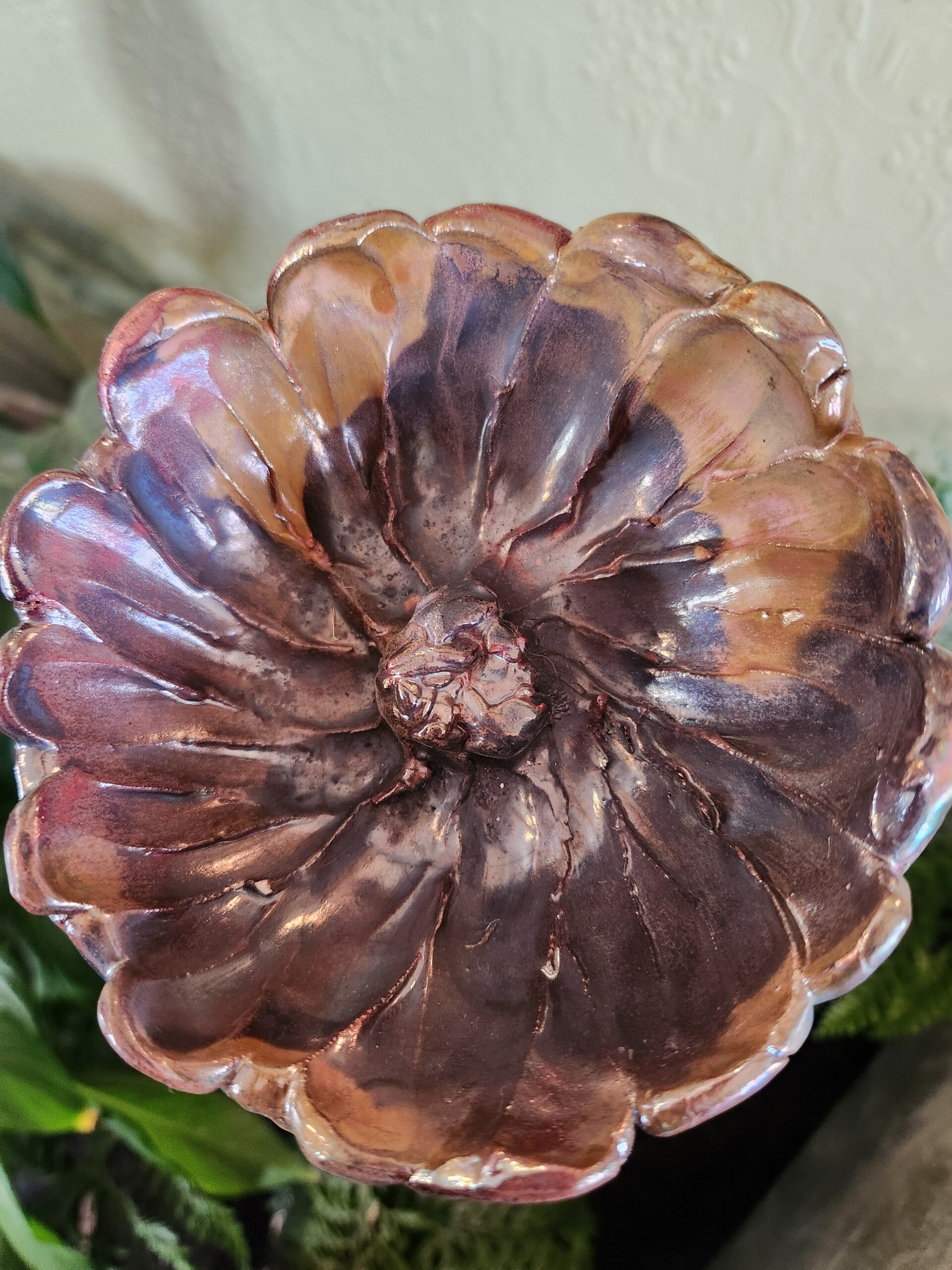 Raku - large flower #1 on stake