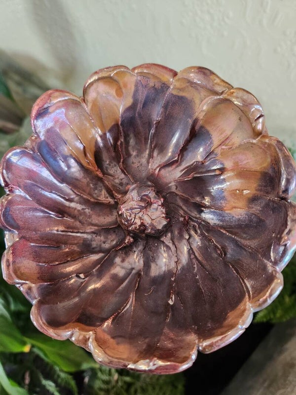 Raku - large flower #1 on stake
