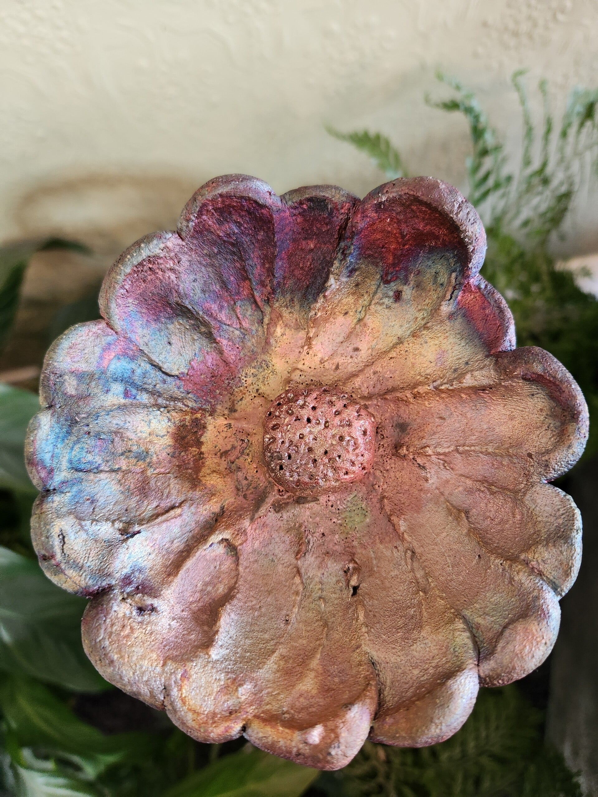 Raku - large flower #2 on stake