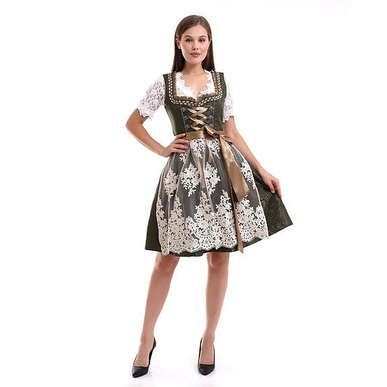 Dirndl maat 34 tm 44 katoen khaki groen