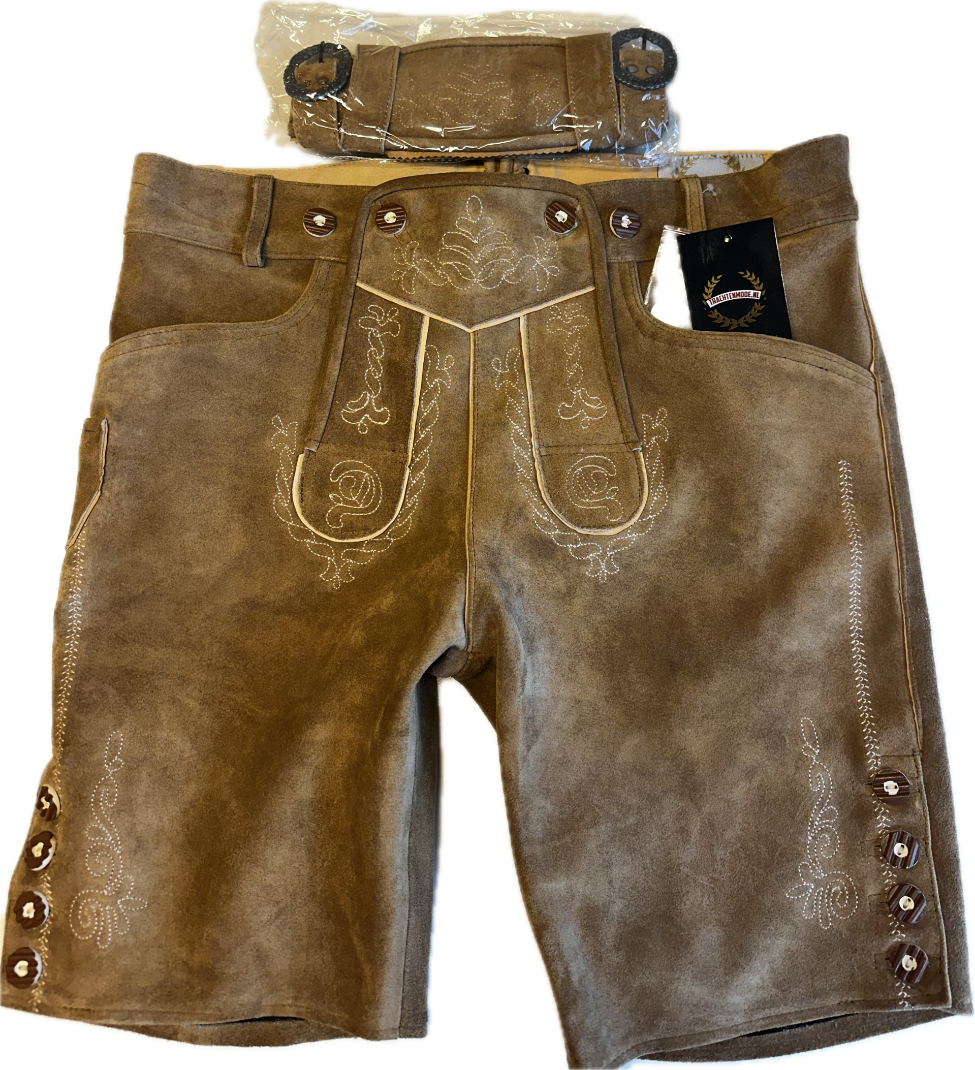 Heren lederhose kort maat 48 tm 60 lichtbruin TM01